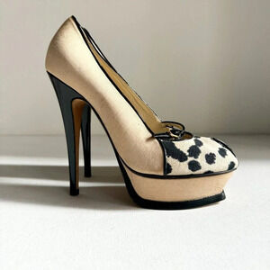 YVES SAINT LAURENT TRIBUTE LEOPARD Print - SILK SHANTUNG OVER LEATHER Heels  36